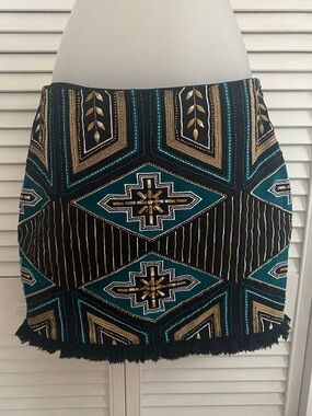 H&M Teal, Black & Gold Geometric Embellished Mini Skirt